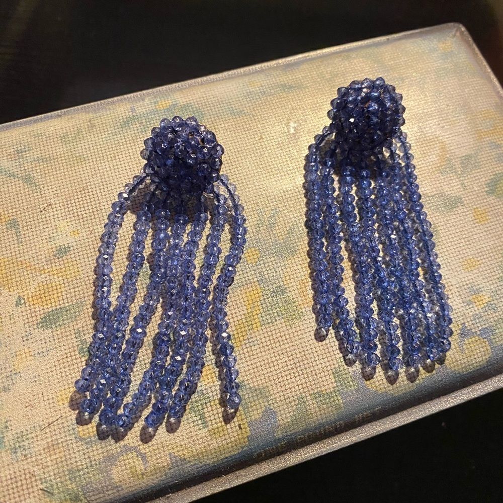 Stunning Blue Beaded Dangly Evening Event Earrings